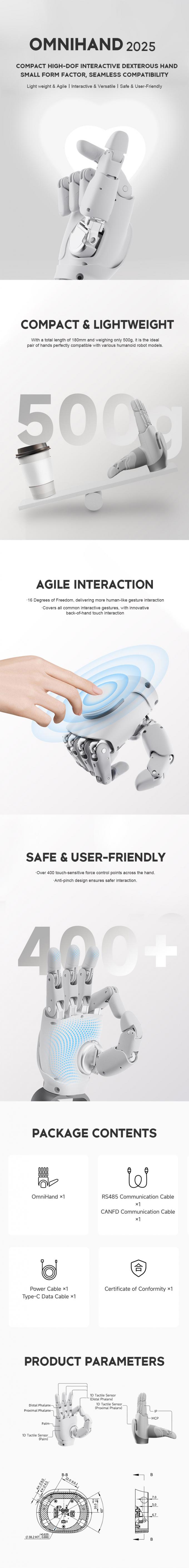 OmniHand 2025 Compact High-DOF Interactive Dexterous HandSmall Form Factor, Seamless Compatibility 0