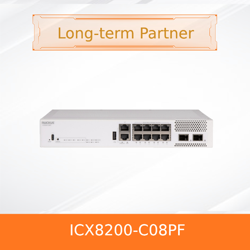 RUCKUS ICX 8200-C08PF Compact 8-Port Gigabit PoE+ Stackable Switch